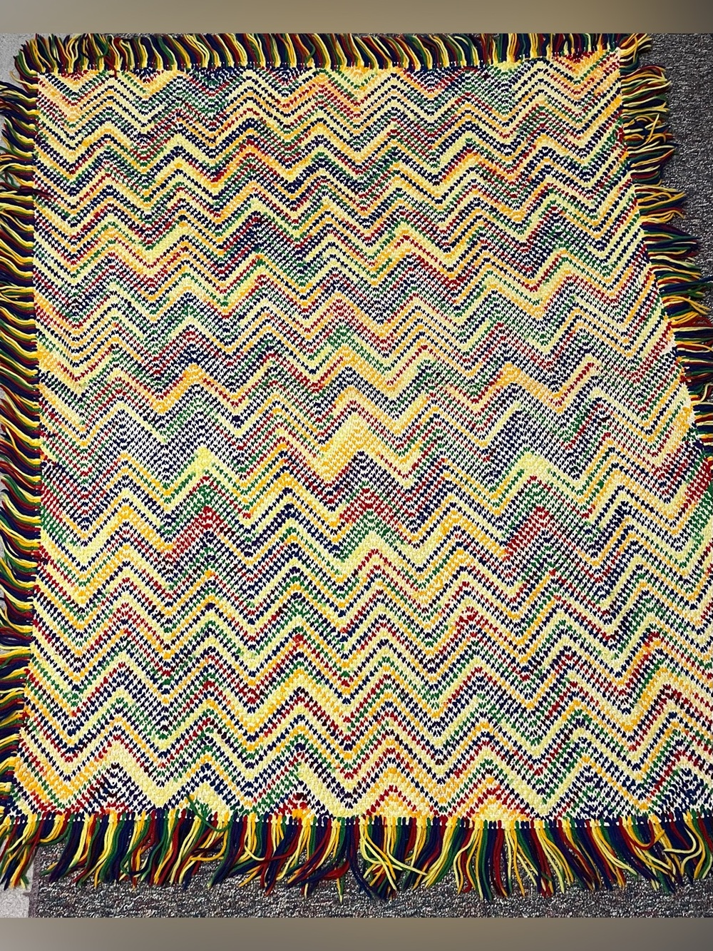 Vintage 70sHandmade Swedish Weaving Afghan Throw Blanket Huck Embroidery 56”x44”